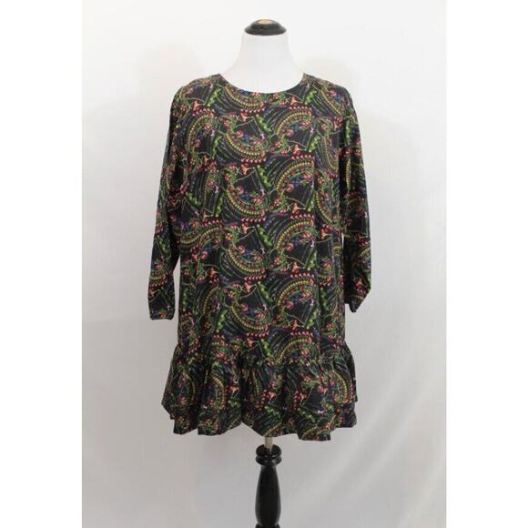 CYNTHIA ROWLEY Sz 0 XS Black Floral Ruffle Hem Swing Flounce Dress - Picture 2 of 13